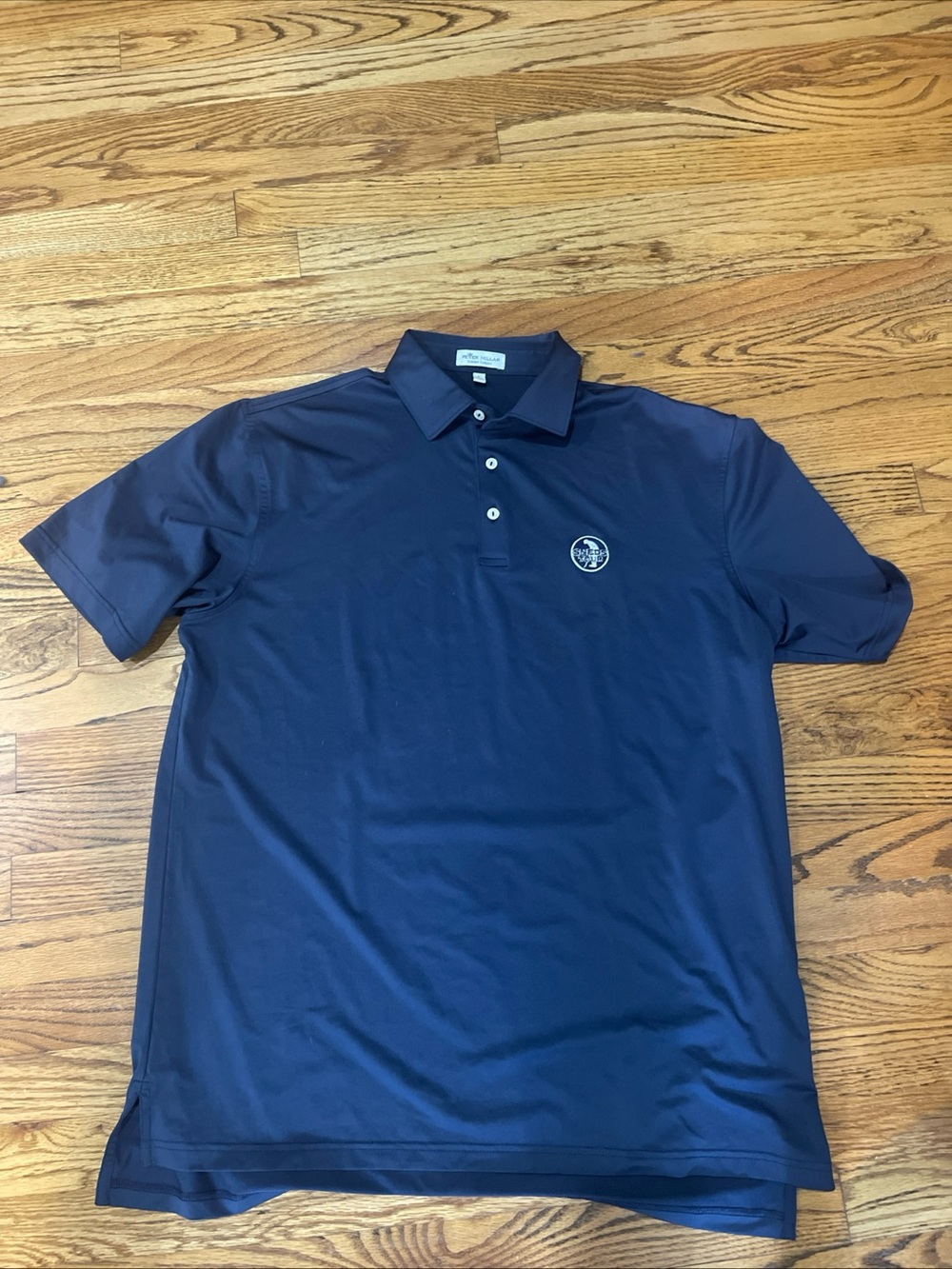 Peter Millar Navy Blue Performance Polo with Embroidered Chest Crest